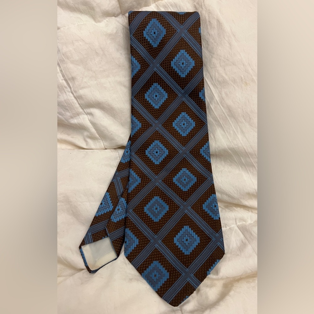 Vintage wide polyester tie Brown Blue